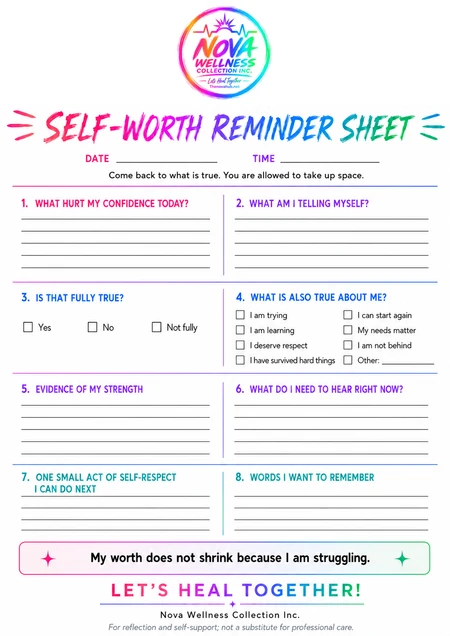Preview of Self-Worth Reminder Sheet